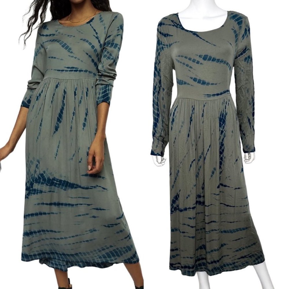 Anthropologie Green and Blue Maxi Dress